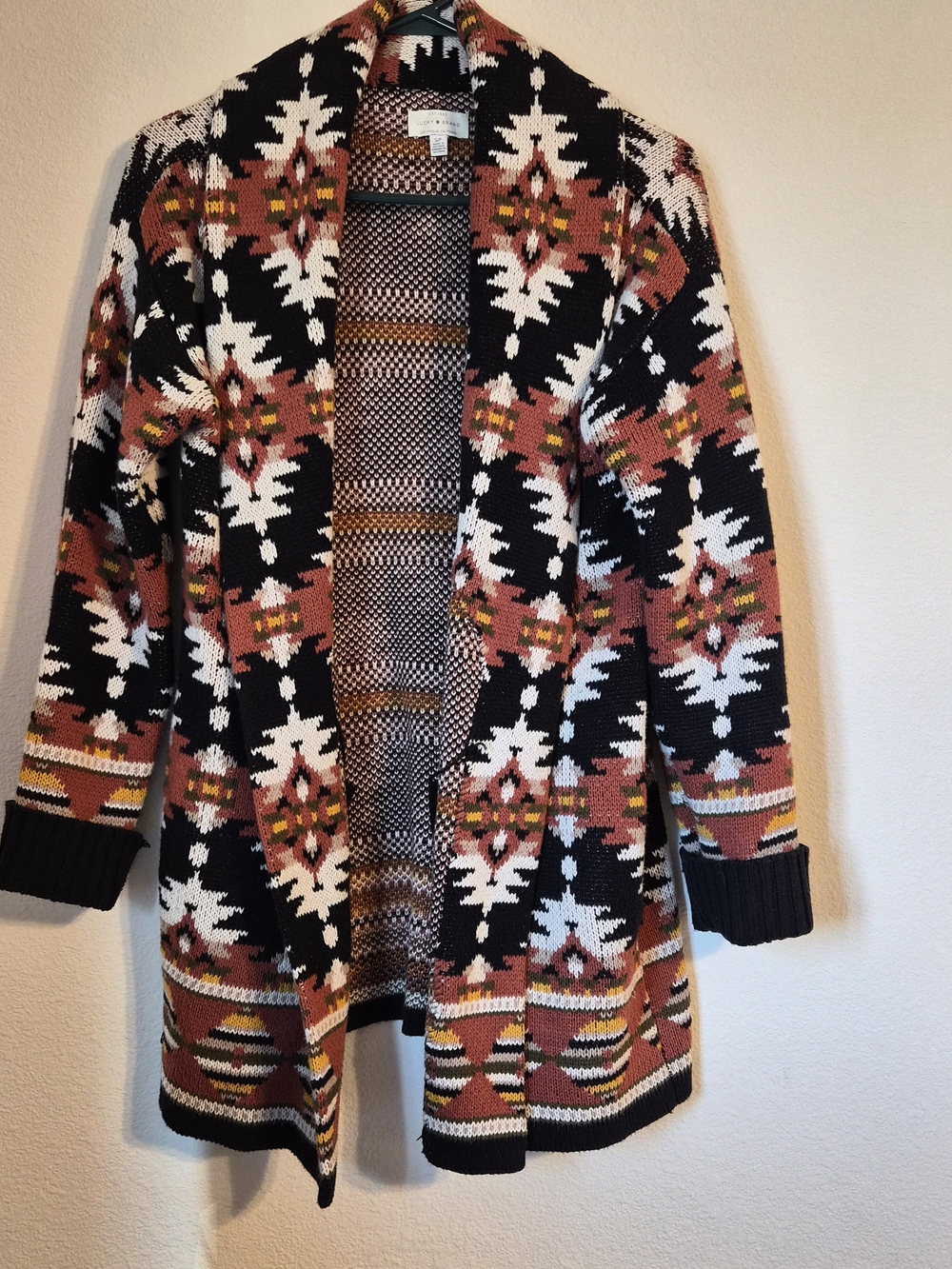 Lucky Brand Cozy Aztec Cardigan Sweater - Small Rust/Black/White